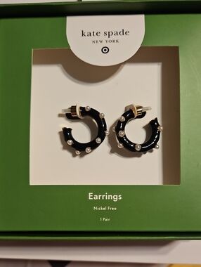 kate spade Black Enamel Hoop Earrings with Pearl Accents